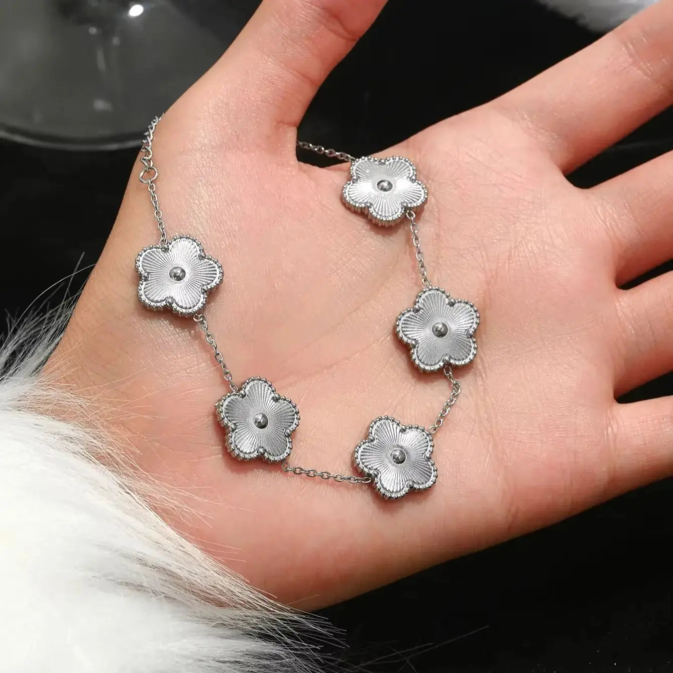 Silver Clover Bracelet – Titanium Steel