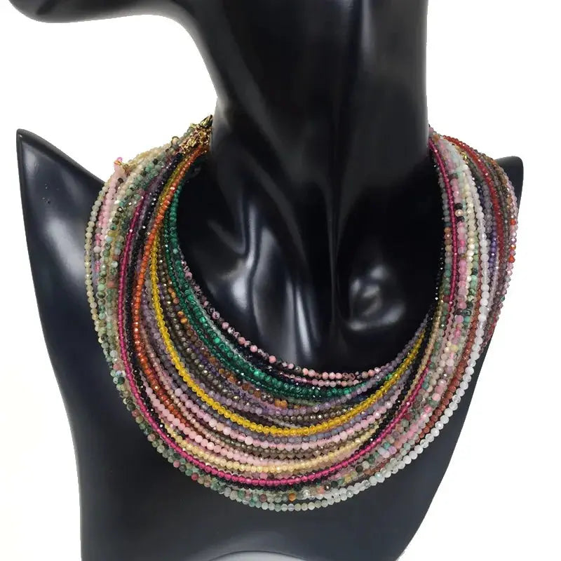 ⭐ Mini Natural Stone Beads Necklace – 2mm Faceted Choker