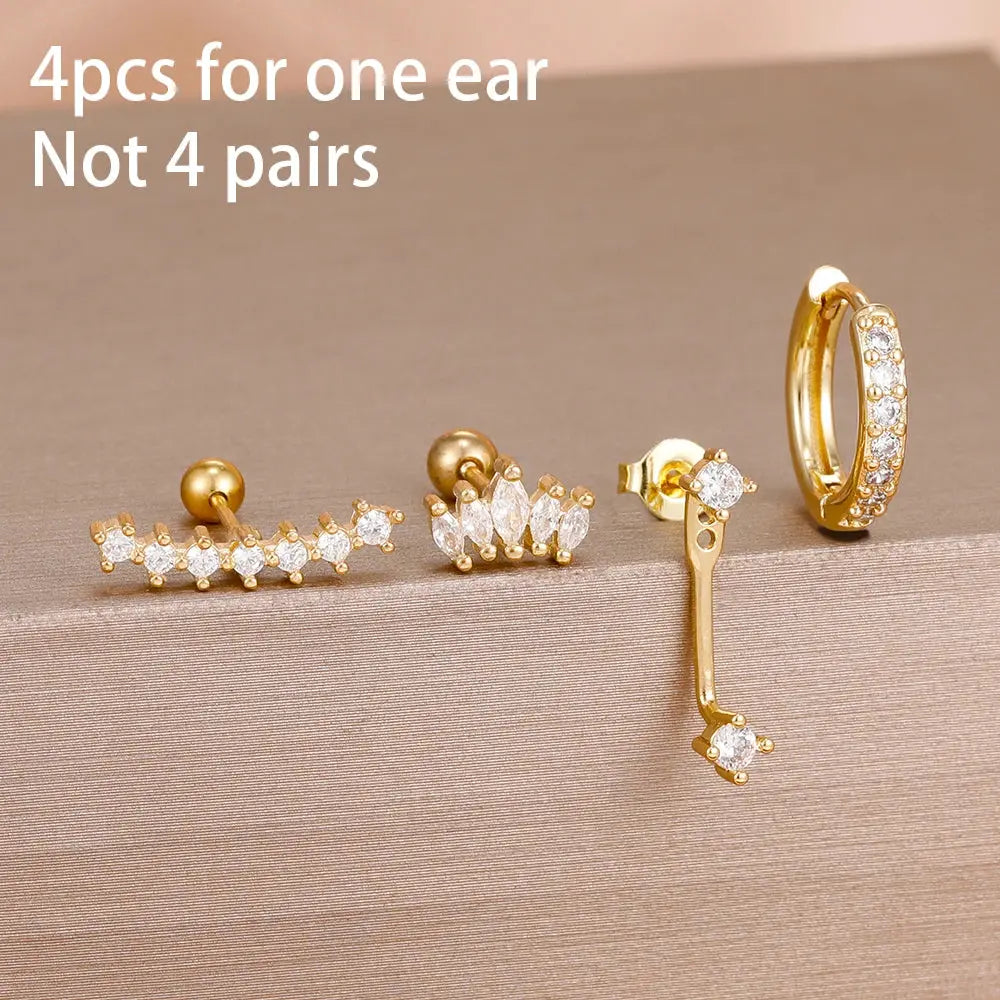 4-Piece Gold Huggie Hoop & Stud Set – Stainless Steel