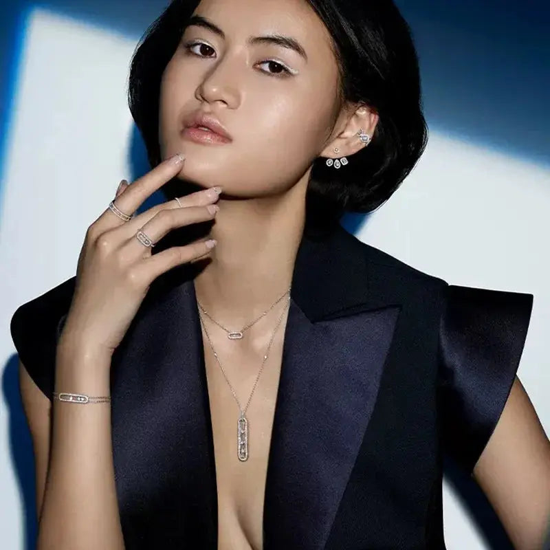 ⭐ Luxury Geometric Zircon Cuff Bracelet – Stainless Steel