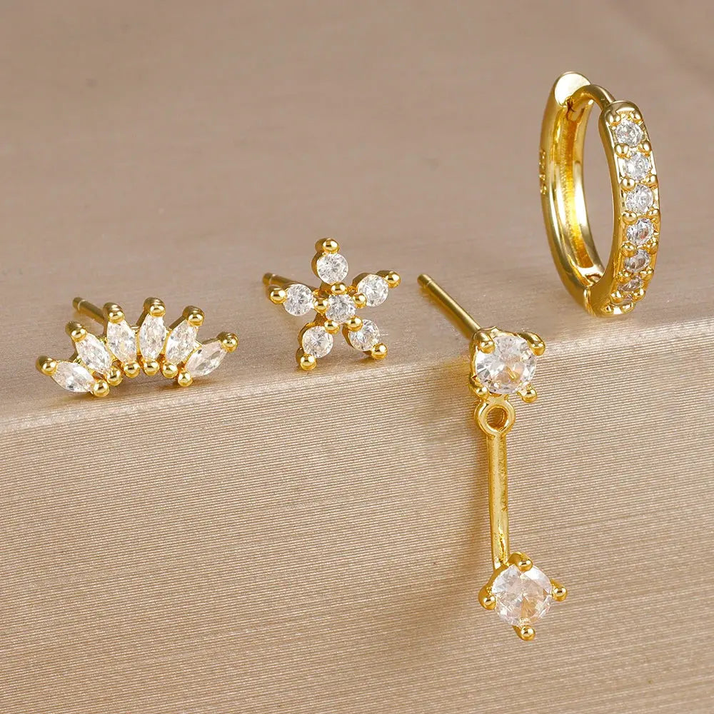 4-Piece Gold Huggie Hoop & Stud Set – Stainless Steel