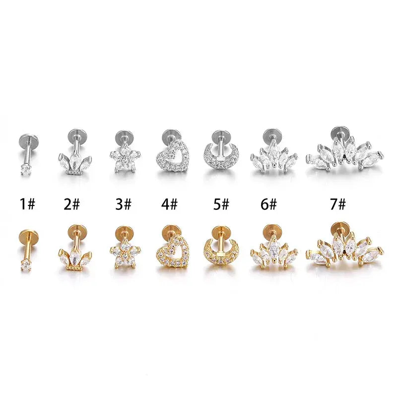 Heart Flower Crown Cartilage Stud – Stainless Steel