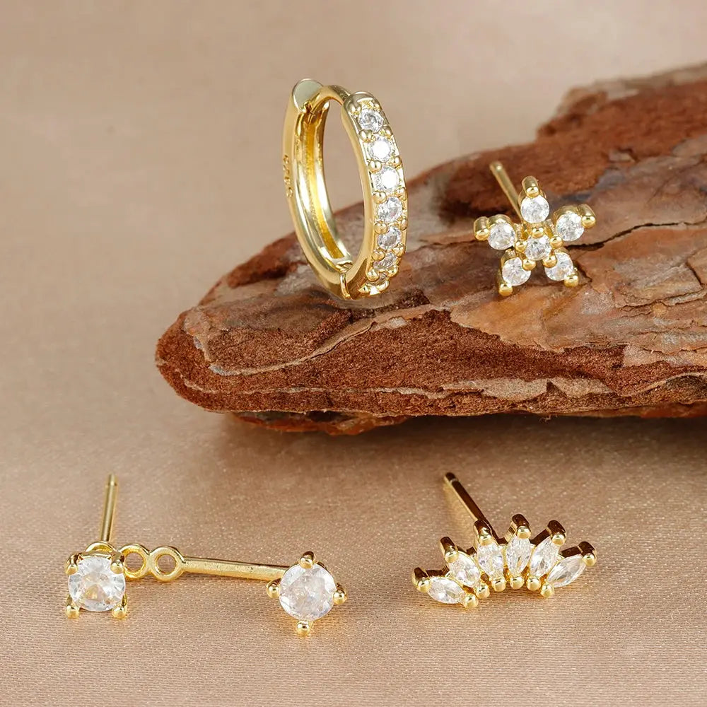 4-Piece Gold Huggie Hoop & Stud Set – Stainless Steel