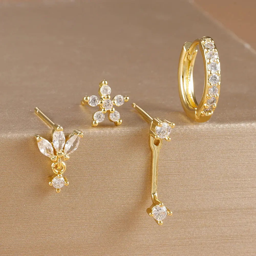 4-Piece Gold Huggie Hoop & Stud Set – Stainless Steel