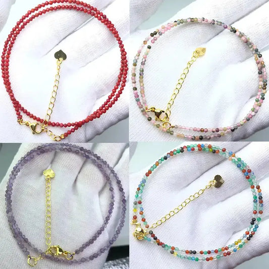 ⭐ Mini Natural Stone Beads Necklace – 2mm Faceted Choker