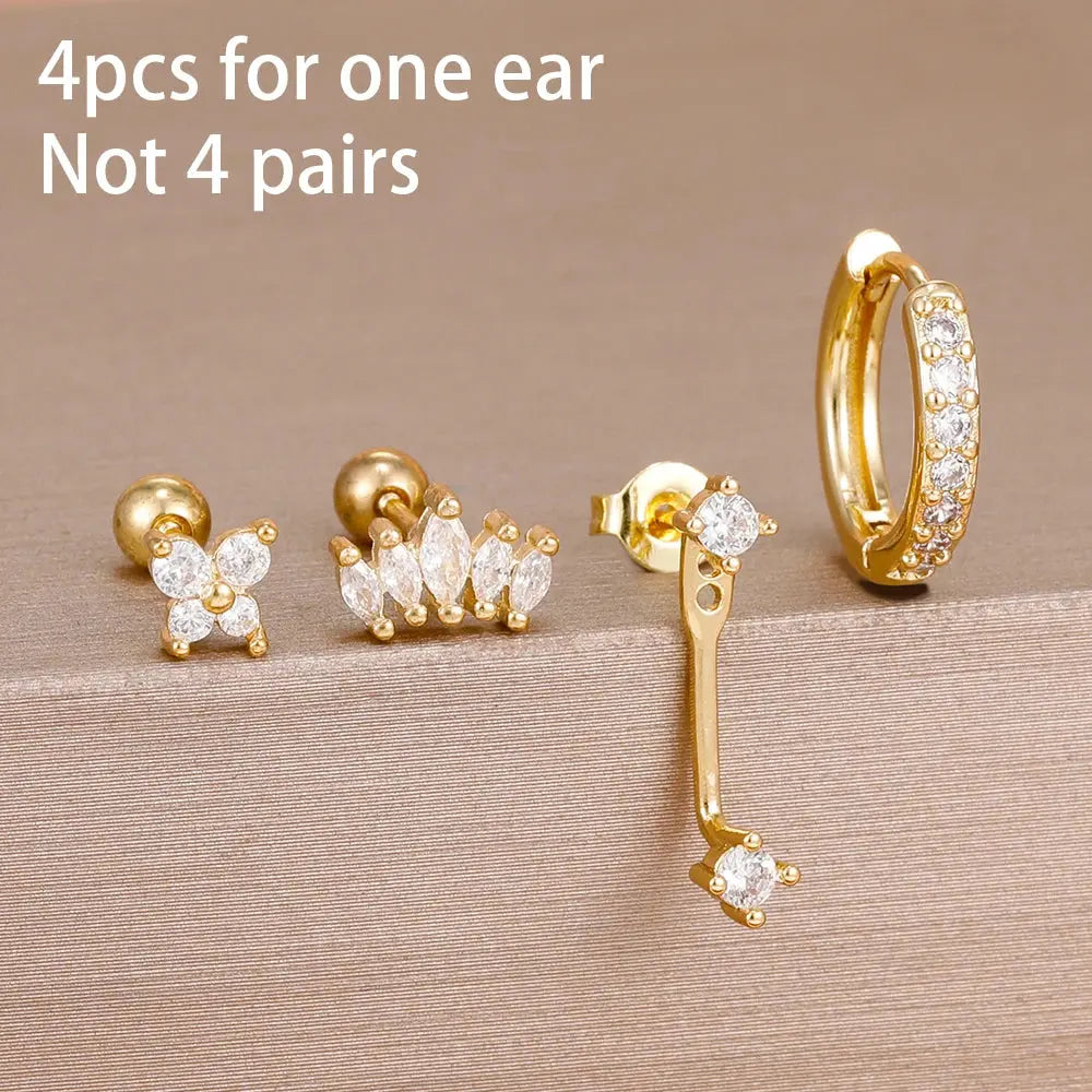 4-Piece Gold Huggie Hoop & Stud Set – Stainless Steel