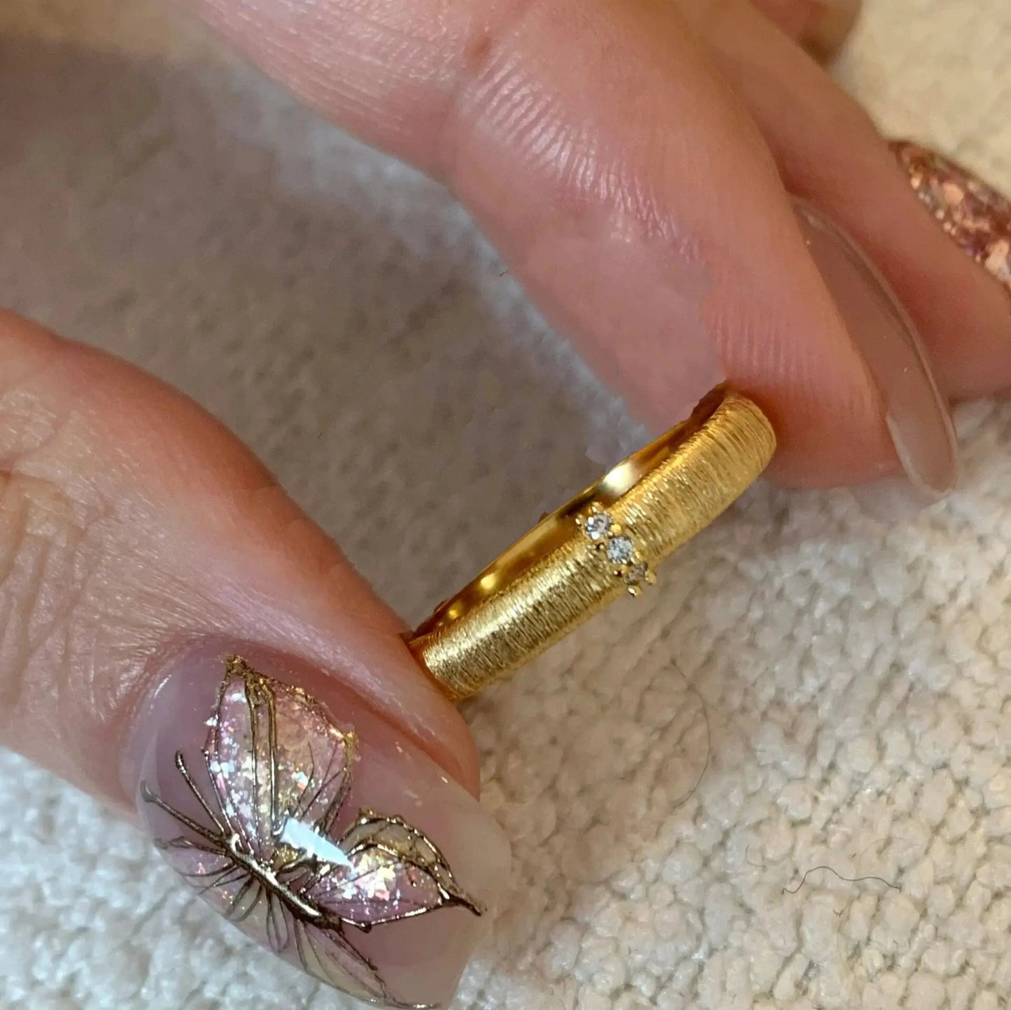 Vintage Matte Frost Ring – Gold Zircon